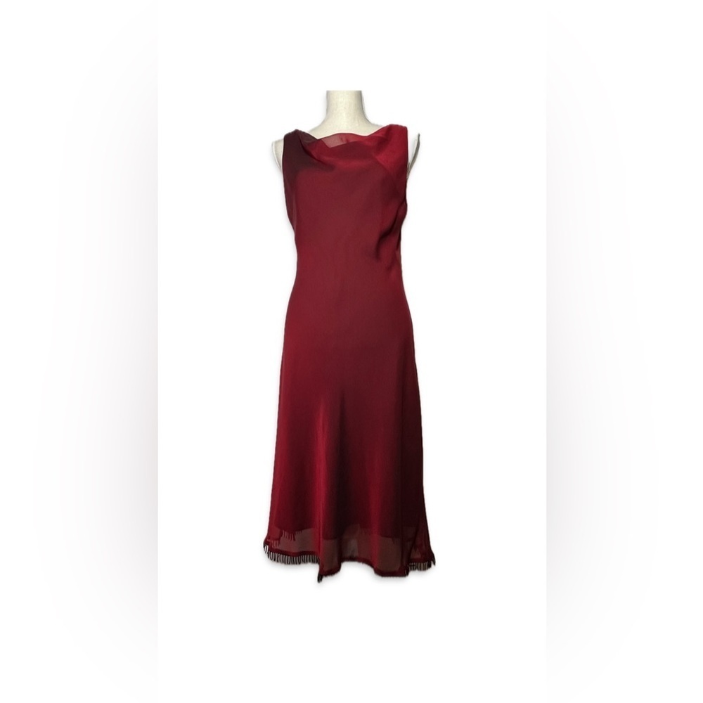 Donna Ricco Slip Midi Dress Women’s Size 10 Red with Black Beading at Hem
